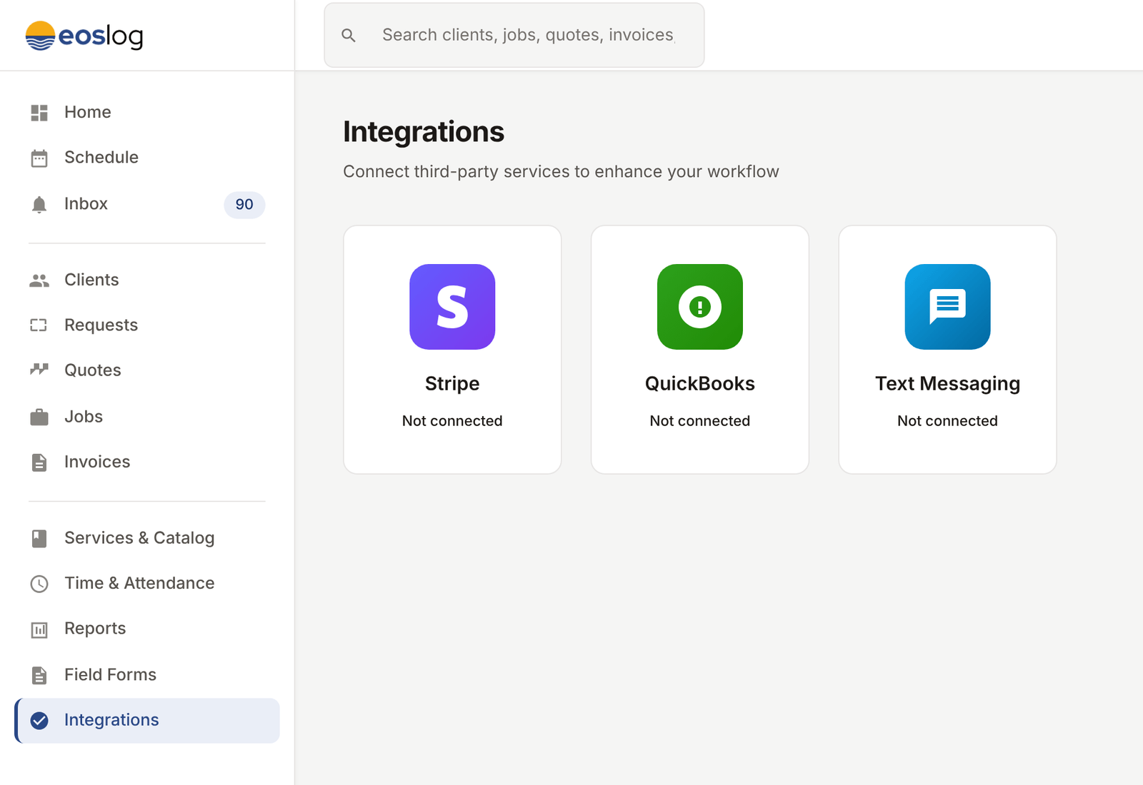 Integrations hub view