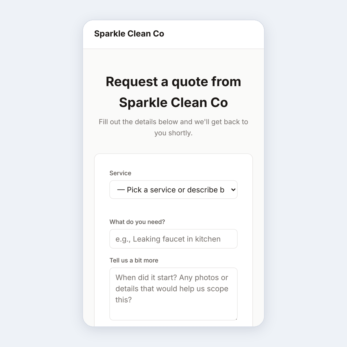 Phone showing a live EosLog public intake form