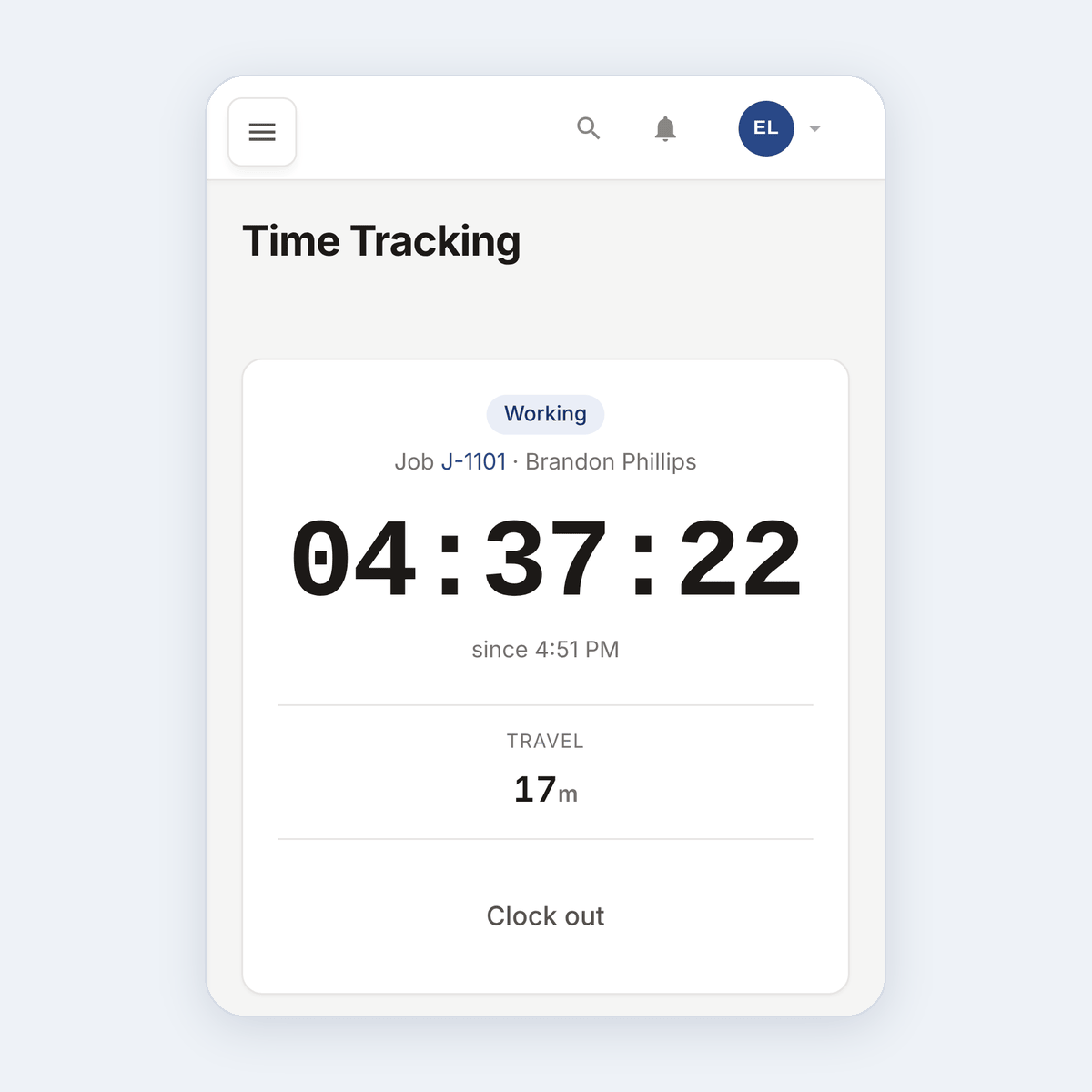 Worker phone view with the clock-in button
