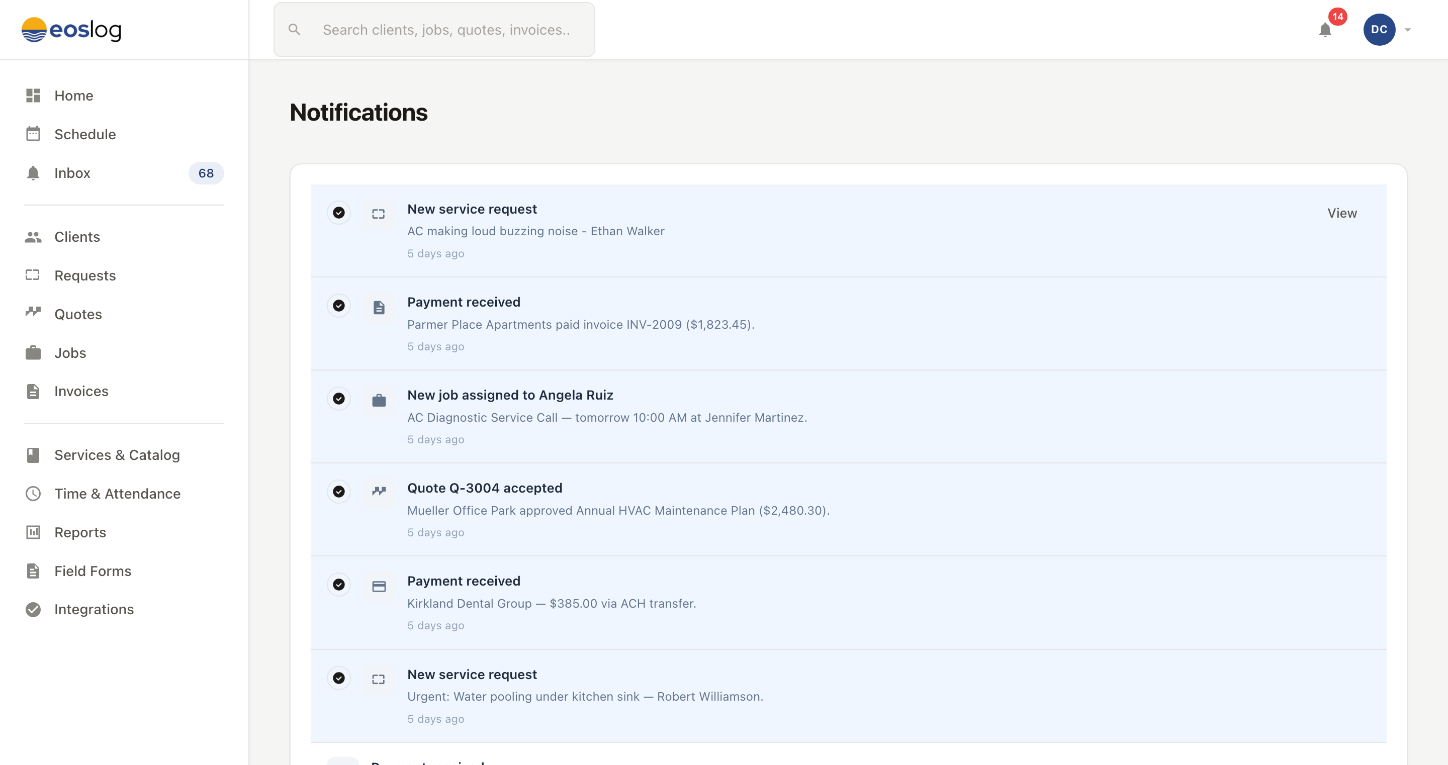 Notifications view
