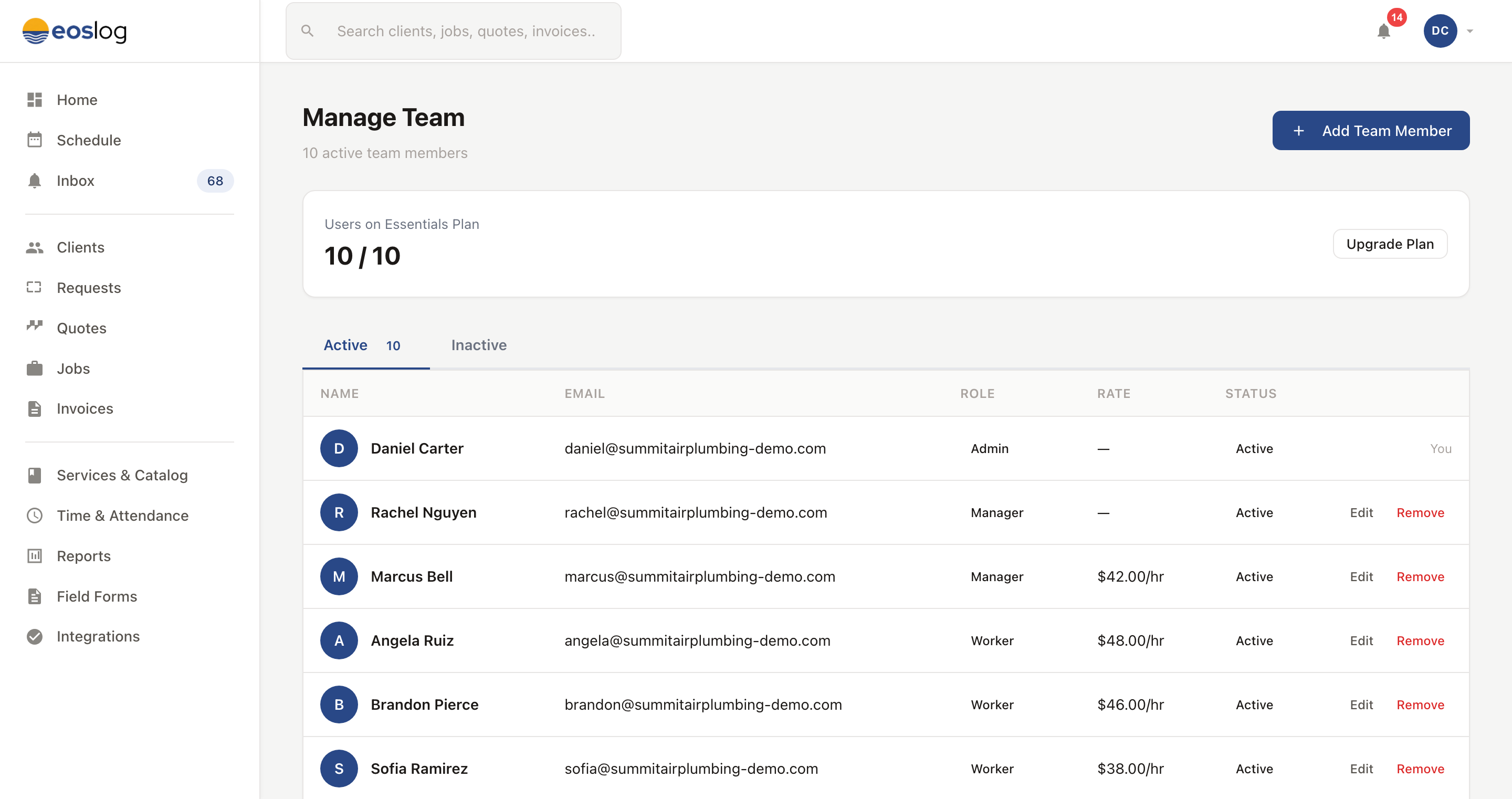 Team management view